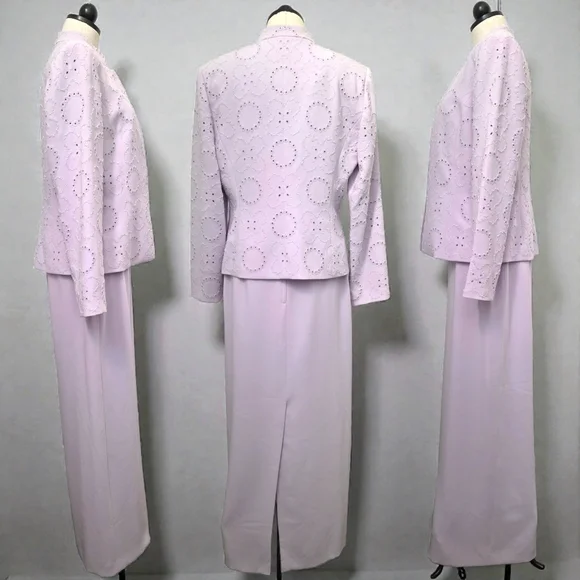 Albert Nipon Vintage Lilac 3-Piece Embellished Beaded Evening Skirt Suit Set M/L - Picture 2 of 11